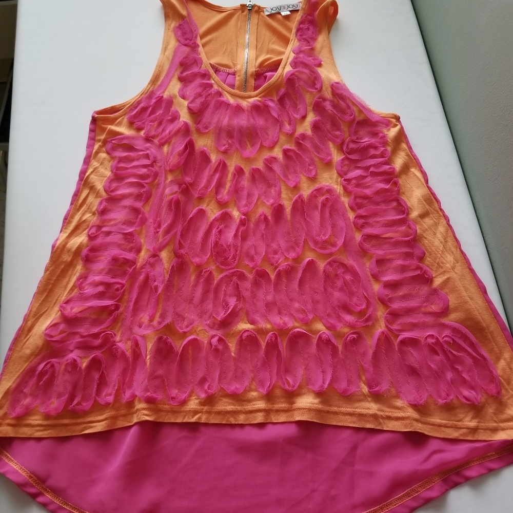JoyJoy Hi-low Applique Tank Pink and Orange B124